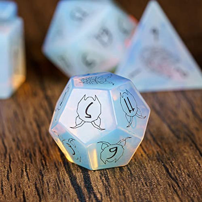 UDIXI Opal Stone DND Dice Set Gemstone Dice Set D&D for RPG Tabletop Games | Natural Stone, Premium Gift Box, DM Gift, for Dungeons and Dragons Role Playing Games - color: Opal- Beast
