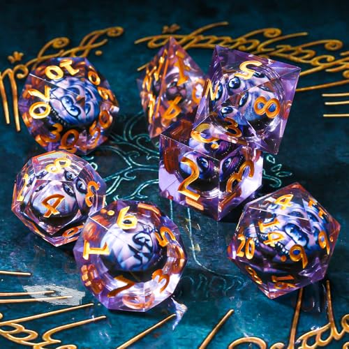 DND Dice Set Dungeons and Dragons Dice, 7 Piece Liquid Core Eye Dice Set D&D Dungeons and Dragons Sharp Edge Resin Dice with Gift Box, Polyhedral Role Playing RPG Dice D20 D12 D10 D8