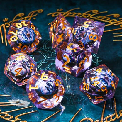DND Dice Set Dungeons and Dragons Dice, 7 Piece Liquid Core Eye Dice Set D&D Dungeons and Dragons Sharp Edge Resin Dice with Gift Box, Polyhedral Role Playing RPG Dice D20 D12 D10 D8