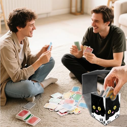 for MTG Deck Box, Commander Deck Case Fits 100 Double Sleeved Cards, PU Leather Storage Box, Compatible with Magic/TCG/PTCG/EDH/Sport Cards,Cartoon black cats - color: Cartoon black cats