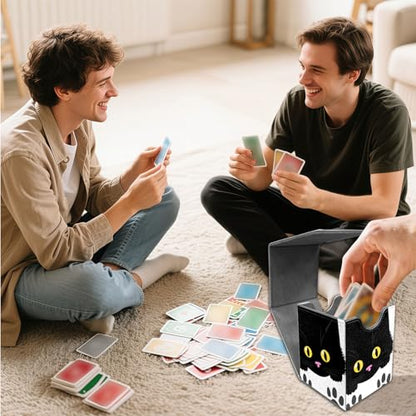 for MTG Deck Box, Commander Deck Case Fits 100 Double Sleeved Cards, PU Leather Storage Box, Compatible with Magic/TCG/PTCG/EDH/Sport Cards,Cartoon black cats - color: Cartoon black cats