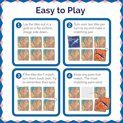 eeBoo Shiny Sharks & Friends Memory & Matching Game, Ages 3+, 1-4 Players | Introduces sharks & marine life. Sharpens recognition, concentration & memory skills. Includes 48 foil tiles, 24 pairs - style: Shiny Sharks & Frinds