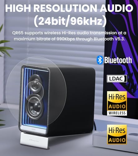 Edifier QR65 Desktop Active Monitor with 2.75" Long-Throw Aluminum Diaphragm mid-Low Drivers, Hi-Res Audio, Brilliant Light Effects, 70W Output Power Bluetooth Speakers with Stands - Black - color: Black