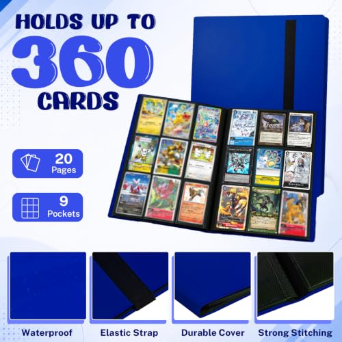 Trading Card Binder, 9 Pocket 20 Pages 360 Cards, Suitable for MTG, TCG(Dark Blue) - color: Dark Blue