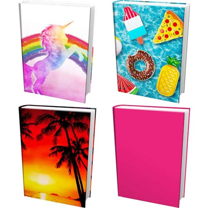 Easy Apply, Reusable Book Covers 4 Pk. Best Jumbo 9x11 Textbook Jackets for Back to School. Stretchable to Fit Most Large Hardcover Books. Perfect Fun, Washable Designs for Girls, Boys, Kids and Teens - color: Summery 4 Pack