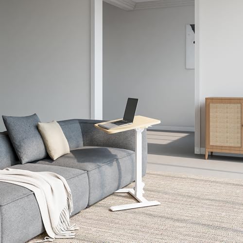 25" Mobile Folding Desk: Pneumatic Sit-Stand, No Assembly | 29-42" Height Adjustable Rolling Laptop Desk, Hidden Wheels, 0-90° Tilt Top. Ideal for Home Office, Craft & Study. - color: Beige