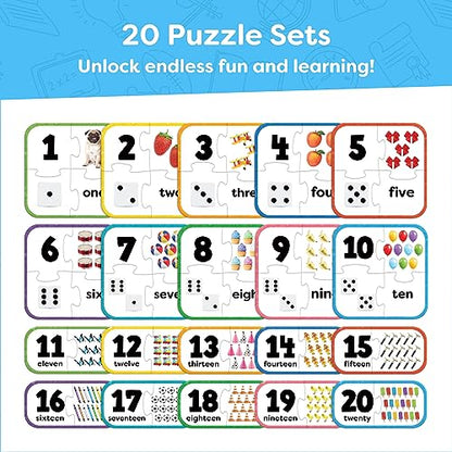 Number Puzzle Kindergarten Math Games - Number Puzzles for Kids Ages 3-5 - 20 Sets Matching Puzzle Toddler Learning Toys - Preschool Classroom Must Haves - Math Manipulatives Kindergarten - style: Counting Puzzle