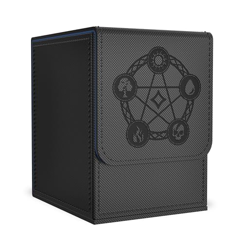 Card Deck Box with 2 Dividers, MTG Commander Deck Box Holds 100+ Double-Sleeved Cards, Leather Magnetic Deck Case Compatible with Magic TCG CCG Cards, Black - color: 2. Black 04, size: 100 Double-sleeved Cards Vertical