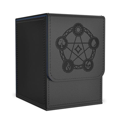 Card Deck Box with 2 Dividers, MTG Commander Deck Box Holds 100+ Double-Sleeved Cards, Leather Magnetic Deck Case Compatible with Magic TCG CCG Cards, Black - color: 2. Black 04, size: 100 Double-sleeved Cards Vertical