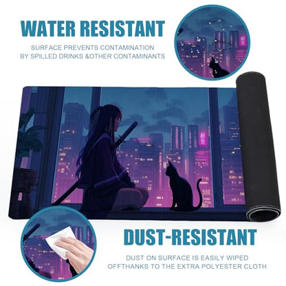 Japanese Girl Gaming Mouse Pad, Big Desk Mat, XL Extended Large Mousepad Non-Slip Rubber Base, Keyboard Mat for Gamers, Computer/Laptop, Office&Home, 31.5x11.8in, Samurai - color: Girl