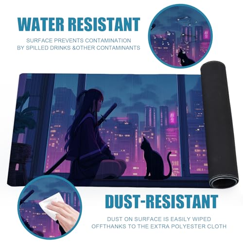 Japanese Girl Gaming Mouse Pad, Big Desk Mat, XL Extended Large Mousepad Non-Slip Rubber Base, Keyboard Mat for Gamers, Computer/Laptop, Office&Home, 31.5x11.8in, Samurai - color: Girl