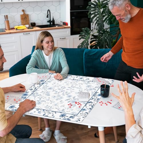Blue and White Chinoiserie Floral Mahjong Mat 31.5"x31.5", Grandmillennial Chinese Non-Slip Noise Reduction Gaming Mat for American Mahjong Poker Card Board Games Dominoes - color: Blue Flowers