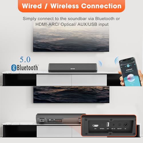 Bestisan Sound Bars for TV, 16'/50W Small Soundbar for TV, Sound Bar with Depths Sound Enhanced/DSP/Bass+/3EQ, Surround Sound Speakers for TV Works with HDMI ARC/CEC,Optical/BT/PC …