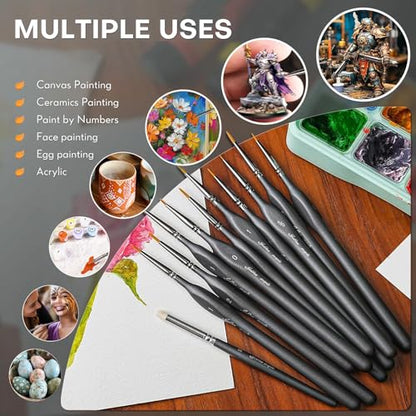Golden Maple Miniature Paint Brushes Drybrush-10pcs Model Detail Paint Brush Set, Small Fine tip Brushes for Acrylic, Watercolor & Paint by Number, Figurine - style: 10GY