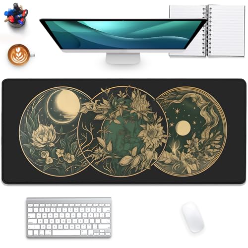 Celestial Moon Phases Art Nouveau Witch Aesthetic Green Dark Academia Mouse Pad,Non-Slip Waterproof Rubber Base Mouse Pad for Office,Computer,Keyboard,Laptop and Home Desk Pad(27.5X11.8 in) - color: Clestial Moon