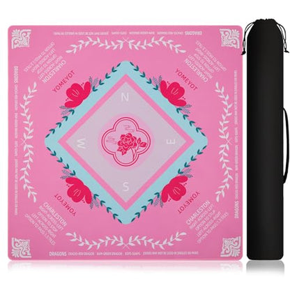 Pink Mahjong Mat 31.5"x31.5" American Mahjong Mat for Table with Printed Rules and Carry Bag Non-Slip Noise-Reducing Mahjong Table Mat Gift for Women (Pink) - color: Pink
