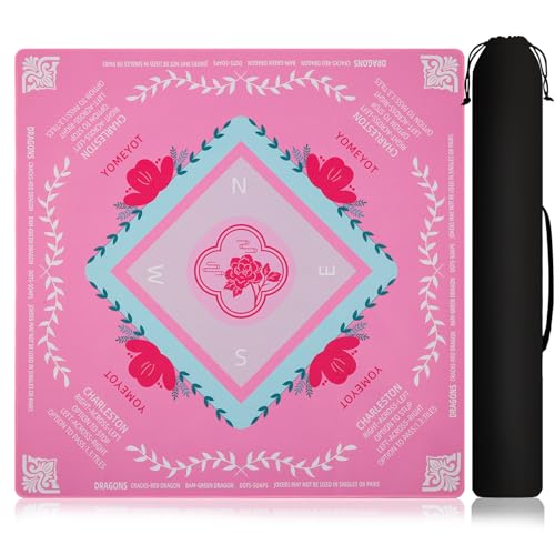 Pink Mahjong Mat 31.5"x31.5" American Mahjong Mat for Table with Printed Rules and Carry Bag Non-Slip Noise-Reducing Mahjong Table Mat Gift for Women (Pink) - color: Pink