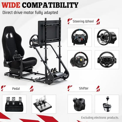 Supllueer Racing Simulator Cockpit with TV Mount and Gaming Seat Fit for Logitech GPRO G920 G923, for Thrustmaster T128 T300, Sim Driving Stand Without Steering Wheel/Pedal/Shifter/TV