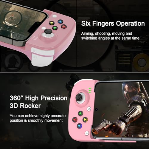 arVin Mobile Game Controller for Samsung Galaxy S23/S22/S21 Ultra, TCL, Tablet, Android Wireless Gamepad for iPhone 15/14/13/12, iOS, iPad, MacBook, PC Gaming Joystick with Back Button, Direct Play - color: Pink