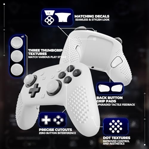 PlayVital Silicone Cover Skin for Nintendo Switch 2 Pro Controller – 3D Studded Edition Anti-Slip Grip Protector Case for Switch 2 Pro with Back Button Cap, Thumb Grips & Sticker - White - color: White