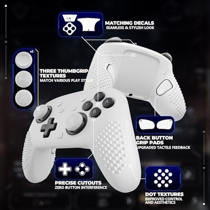 PlayVital Silicone Cover Skin for Nintendo Switch 2 Pro Controller – 3D Studded Edition Anti-Slip Grip Protector Case for Switch 2 Pro with Back Button Cap, Thumb Grips & Sticker - White - color: White