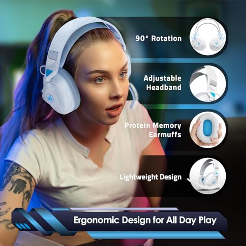 Wireless Gaming Headset with Mic for PS5 PS4 PC, 50-Hour Battery All-Day Play, Zero Interference, ≤20ms Sync for Fortnite & Call of Duty/FPS Gamers, Double Mode,White