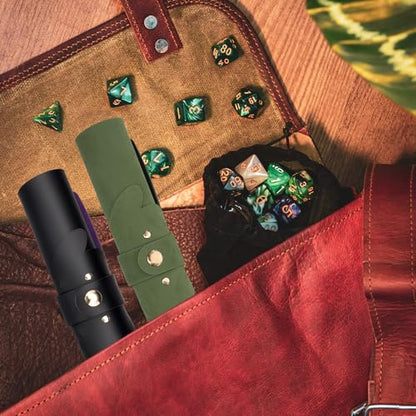 SIQUK 2 Pieces Dog Dice Rolling Tray Folding Dice Mat Trays PU Leather Scroll Dices Holder Storage for D&D RPG Games (Dark Green, Violet) - color: Dark Green, Violet