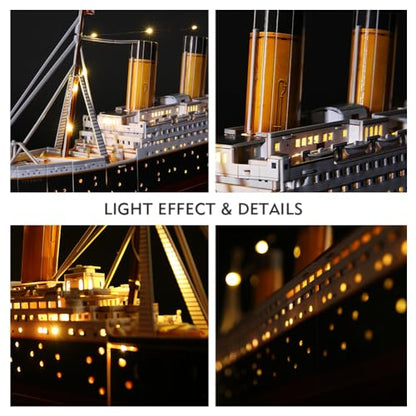 CubicFun Titanic 3D Model Ship Puzzle with LED Lights, 266 Pieces, 88 cm | 3D Puzzle for Adults LED 34.6 inch Titanic Model with 266 Pieces for Collectors, Home Decor Office Displays Shelf Displays - style: Realistic