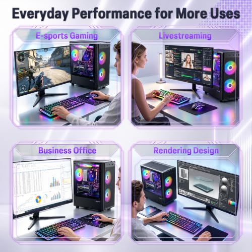 Prebuilt Gaming PC Desktop, Intel Core I7 Desktop Computer up to 3.9 GHz | GTX 1050Ti 4G Graphics Card, 16GB RAM, 512GB SSD, WiFi, RGB Fan, Win11, Tower Computer for Game, Office and Study