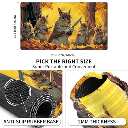 Card Playmat 24" x 14" TCG Game Mat for MTG and Other Card Games, Premium Stitched Card Gameplay Mat with Non-Slip Rubber Backing Board Games Desk Duel Mats, Autumn Squirrel Squad - color: Autumn Squirrel Squad, size: 24"X14" Without Zones