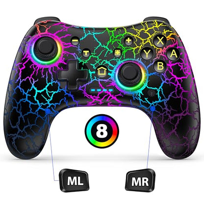 Hall Effect Switch Controller for Nintendo Switch/Switch 2/Lite/OLED, Gammeefy Wireless Switch Pro Controller Compatible with PC/Android/iOS, 9 Color Adjustable LED Switch Remote with App & Programmable - color: Black