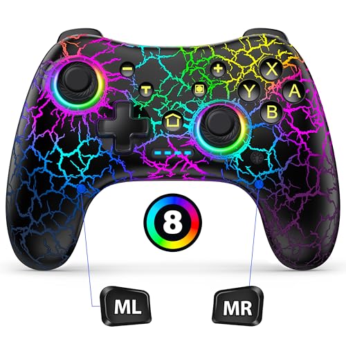 Hall Effect Switch Controller for Nintendo Switch/Switch 2/Lite/OLED, Gammeefy Wireless Switch Pro Controller Compatible with PC/Android/iOS, 9 Color Adjustable LED Switch Remote with App & Programmable - color: Black