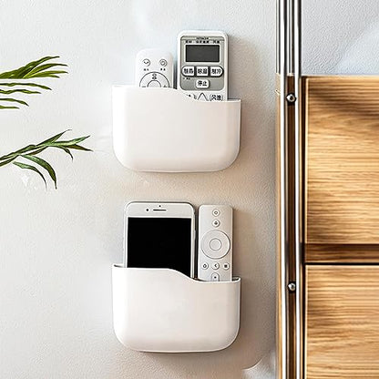 Tecbeauty 2 Pack Adhesive Remote Control Holder Wall Mount Universal TV Remote Organizer Caddy Storage Box Tray Hollow Bottom Slot Easy Phone Charging Home Office Desk Nightstand - style: 2pcs large remote control holder
