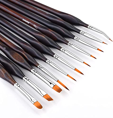 Miniature Paint Brushes, Fuumuui 11pcs Micro Detail Paint Brushes for Model, Paint by Numbers - Fine Detail Paint Brush Set for Acrylic, Watercolor, Oil - color: Brown