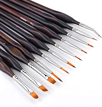 Miniature Paint Brushes, Fuumuui 11pcs Micro Detail Paint Brushes for Model, Paint by Numbers - Fine Detail Paint Brush Set for Acrylic, Watercolor, Oil - color: Brown