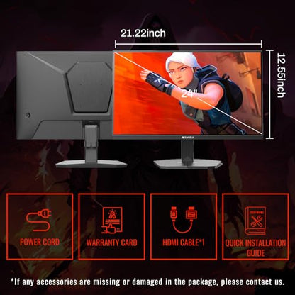 SANSUI Gaming Monitor, 24 Inch 180Hz, FHD 1080P 1ms 110% sRGB Computer Monitor, HDMI DP Ports VESA Support for Game Office (HDMI Cable Included) - size: 23.81
