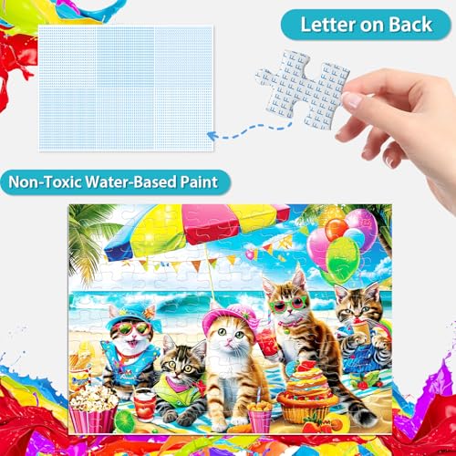 Puzzles for Kids Ages 4-8 6-8 8-10 Year Old and Seniors - Funny Cats Puzzle Beach Kitten Jigsaw Puzzles, 100 Piece Puzzle for Toddler Children Learning Educational Puzzles Toys for Boys and Girls - size: Cats Puzzles