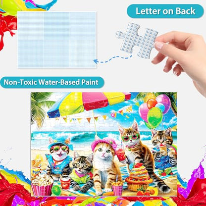 Puzzles for Kids Ages 4-8 6-8 8-10 Year Old and Seniors - Funny Cats Puzzle Beach Kitten Jigsaw Puzzles, 100 Piece Puzzle for Toddler Children Learning Educational Puzzles Toys for Boys and Girls - size: Cats Puzzles