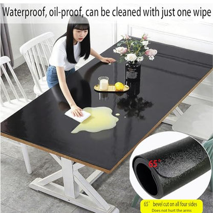 Black Plastic Table Cover Protector,1.5 mm PVC Tablecloth 25x37Inch Waterproof Desk Cover Protector Non-Slip Table Pad for Kitchen,Dresser,Gaming Desk,Dining Room Tables Anti-Scratch - size: 25x37 Inch
