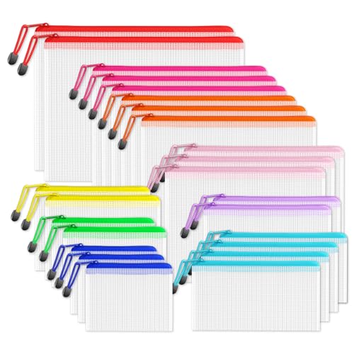SUNEE Multisize Mesh Zipper Pouches (9 Colors, 24 Packs), Zip Bag for School Office Supplies, Puzzles & Games Organizing Storage - color: Multicolored, size: Multisize (8 sizes)
