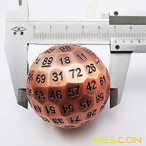 Bescon Solid Metal 100 Sided Dice, Game Dice D100, Giant Polyhedral Metal 100 Sides Dice 50MM in Diameter (1.97in), Ancient Copper - color: Solid Metal Ancient Copper D100