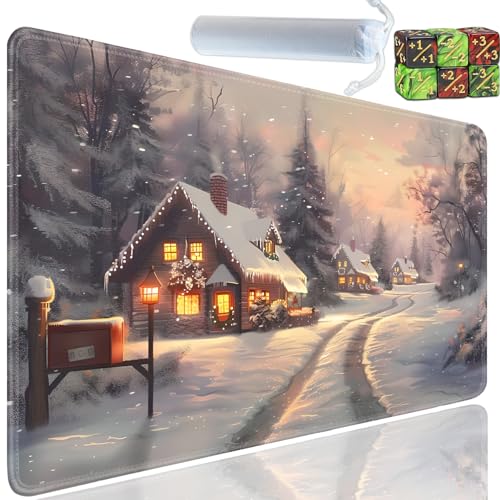 Playmat for MTG, 24x14 Inches Playmats, for TCG and CCG Trading Card Game Mat, Non-Slip Rubber for MTG Playmats with A Storage Bag and 6 Dice Set, Christmas Coming Home Pattern - color: Yu-Playmat-1-D105