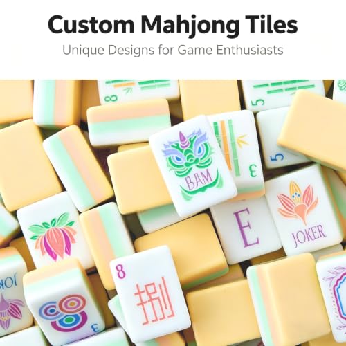 Mahjong Tile Set, 4-Layer American Mahjong Tiles with 50 Chips,3 Dice & Blue Printed Carrying Bag Case, 160 Pcs Mahjong Sets with Acrylic Engraving for Home, Travel & Game Nights - color: Pink