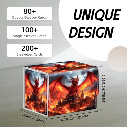 Trading Card Storage Box, Holds 100+ for MTG Cards, Premium PU Leather with Magnetic Closure, Red Dragon Burning A Castle Durable Deck Box for Magic the Gathering, Trading Card Games - color: Red Dragon Burning A Castle
