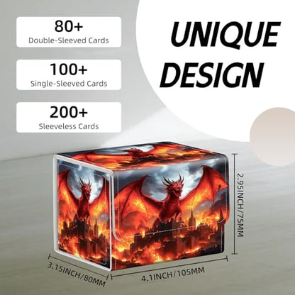 Trading Card Storage Box, Holds 100+ for MTG Cards, Premium PU Leather with Magnetic Closure, Red Dragon Burning A Castle Durable Deck Box for Magic the Gathering, Trading Card Games - color: Red Dragon Burning A Castle