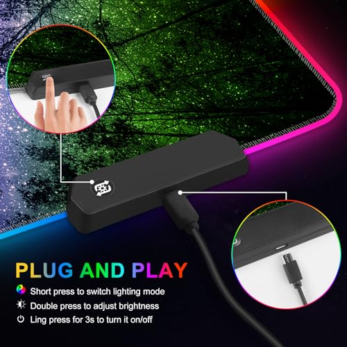 Gaming Mouse Pad RGB Starry Sky, Forest Large Mousepad with Non-Slip Rubber Base, Cool XXL Computer Desk Pad, 35.4 x15.7In Big Gaming LED Light Up Mouse Pad for Gamer - color: Starry Sky Forest