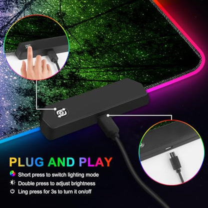 Gaming Mouse Pad RGB Starry Sky, Forest Large Mousepad with Non-Slip Rubber Base, Cool XXL Computer Desk Pad, 35.4 x15.7In Big Gaming LED Light Up Mouse Pad for Gamer - color: Starry Sky Forest