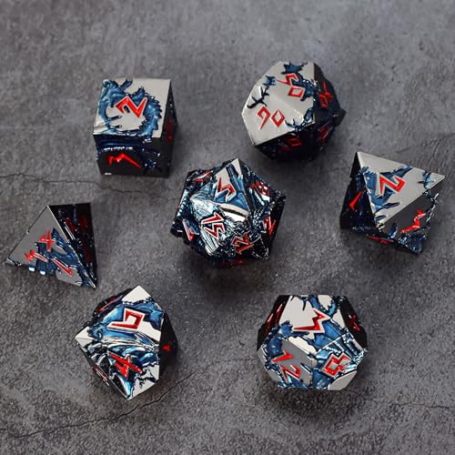 Rule Dice D&D Dice 7 Die Metal DND Dice Set, Weighted Metallic Dungeons and Dragons Dice Set, Large Polyhedral D and D Dice Sets, Cool MTG RPG Dice DND with Gifts Case for Role Playing (Black Red) - color: Black Red