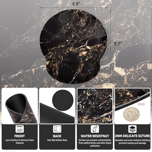 KONVINIT Ergonomic Mouse Pad with Wrist Rest, Small Mousepad with Non-Slip Rubber Base and Smooth Surface, Beach Mouse Pads for Desk, Office Desk Accessories - color: Black Marble