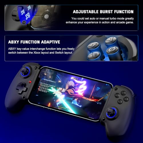 Koiiko Mobile Cloud Gaming Controller for iPhone 16/15/14, iPad, Tablet, Android/PC/Switch1/2 Gamepad Joystick with Turbo, Streaming on PS/Xbox/PC, Hall Trigger Black - color: black